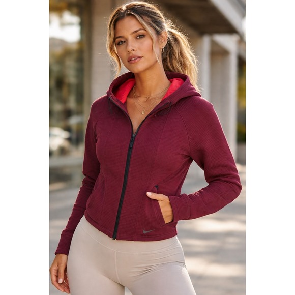 Nike Tops - Nike Tech Fleece Full Zip Hoodie Womens Size S Burgundy Engineered Zip Jacket